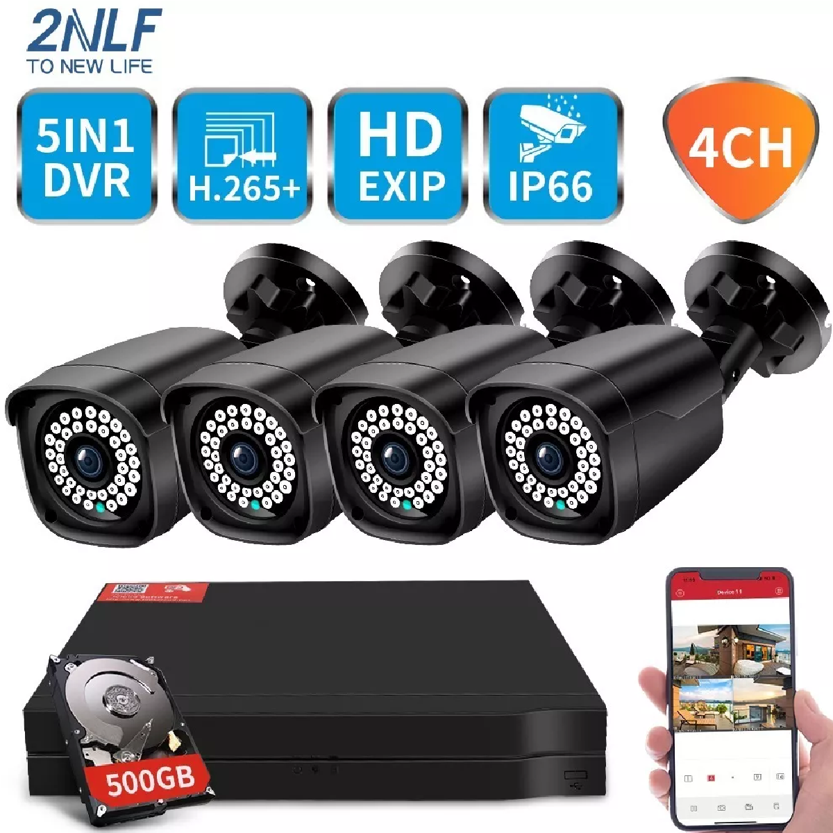 Kit Circuito Cerrado 4 Cámaras De Seguridad Dvr 500gb