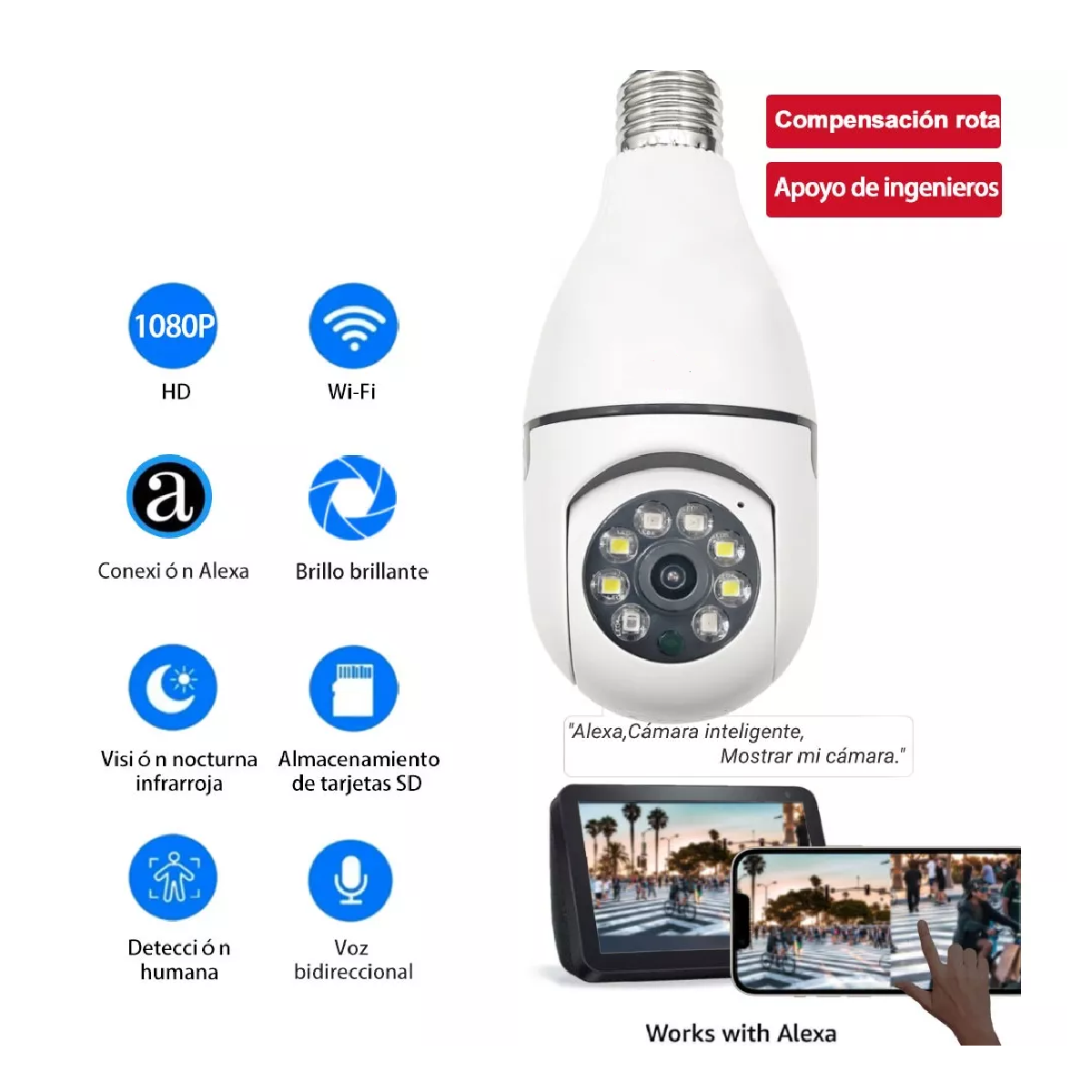 Camara Tipo Foco Ptz Impermeable De1080 Con Wifi