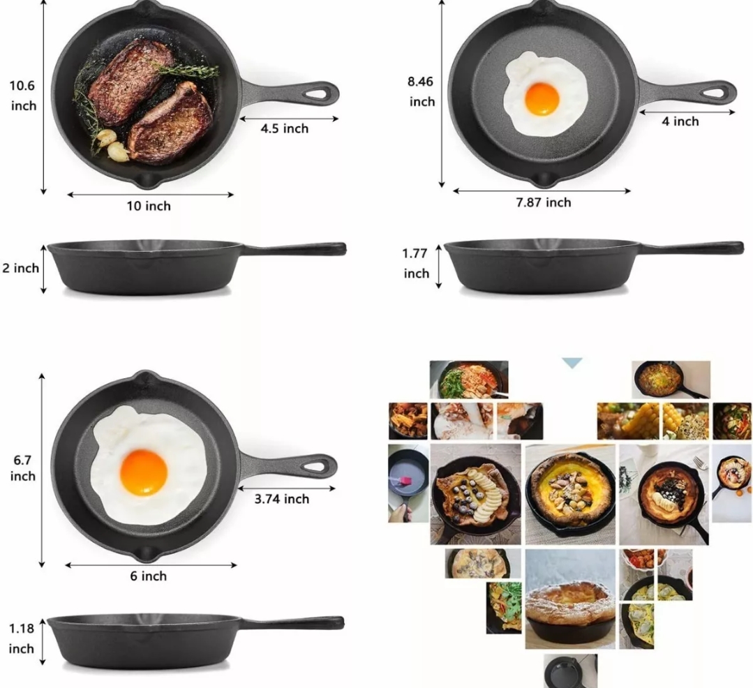 3 Sartenes De Hierro Fundido, Sartén De 6/8/10 Pulgadas