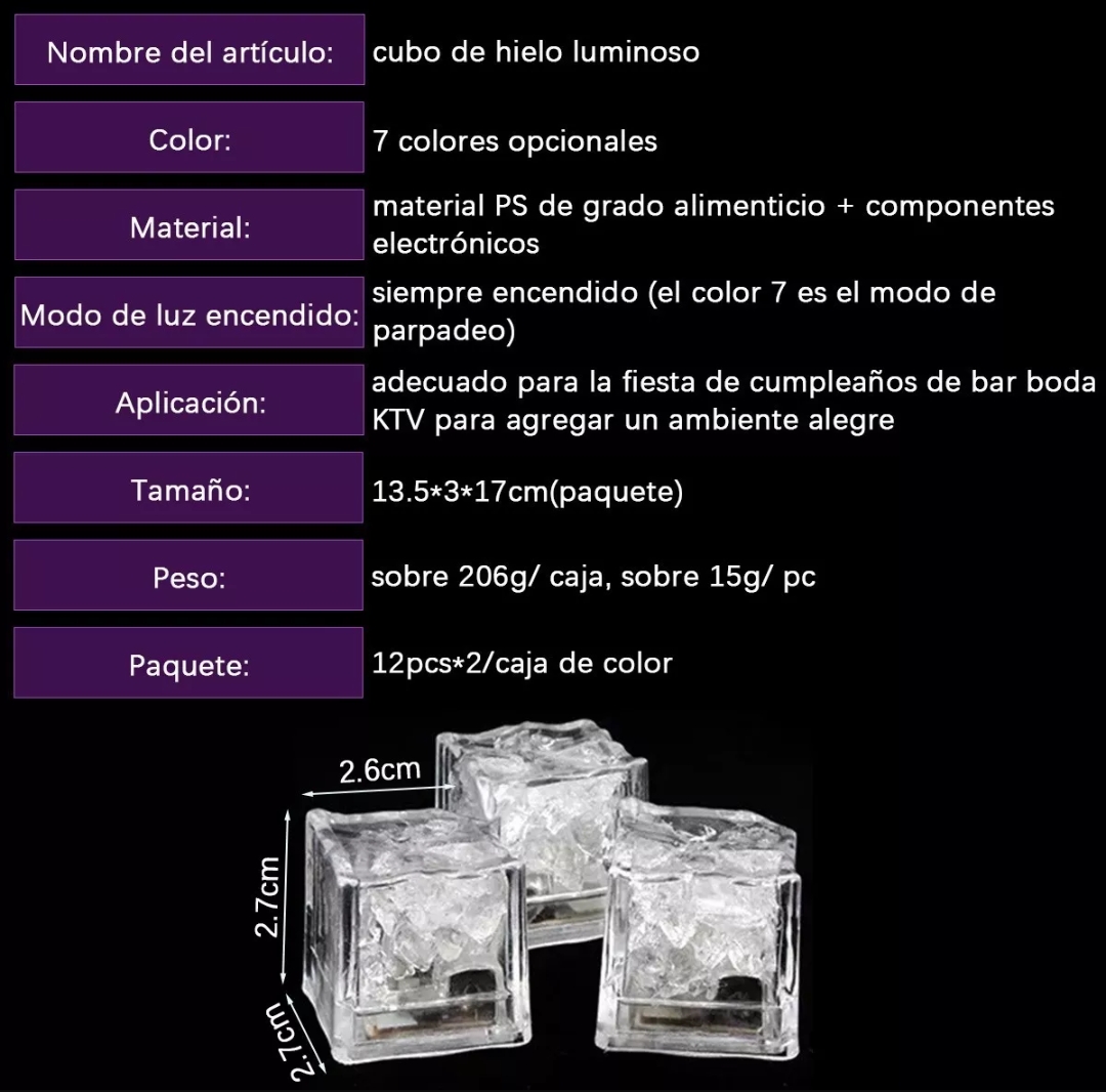 24 Luces Led De Cubitos De Hielo Brillantes Para Uso En Fies