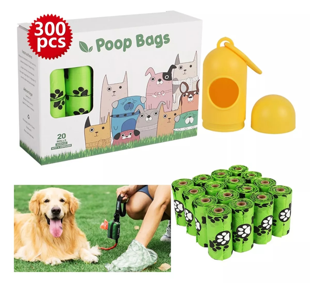 300 Bolsas Para Popo Perro Biodegradables Con Dispensador L