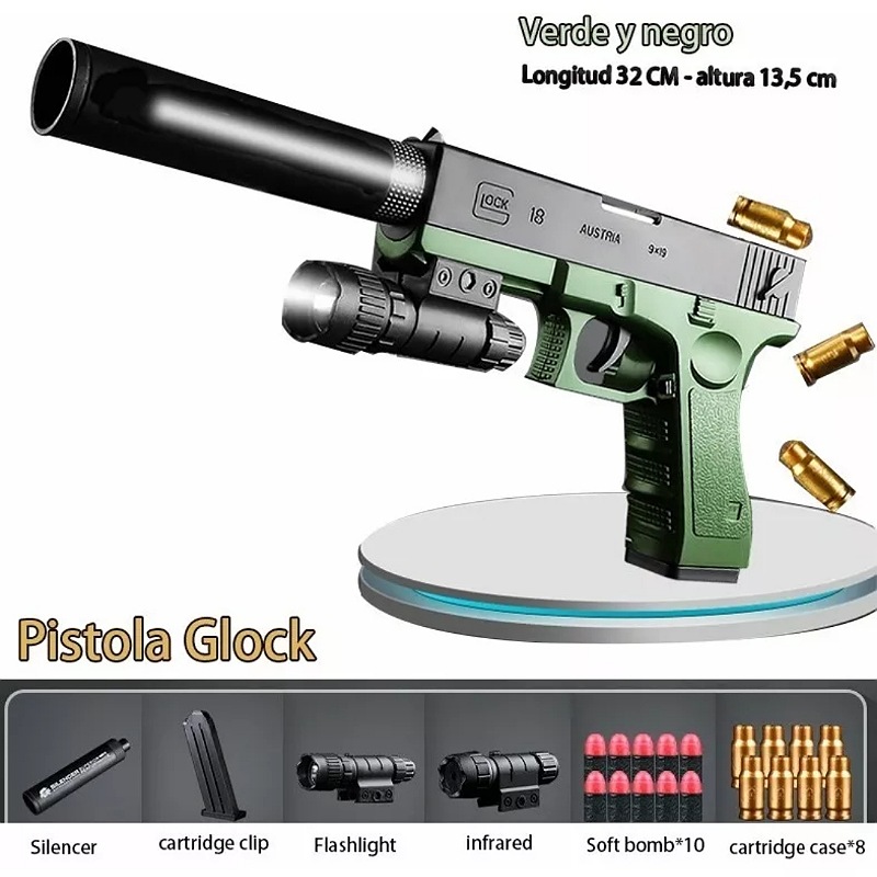 Pistola Glock De Juguete Con Silenciador Para Niños