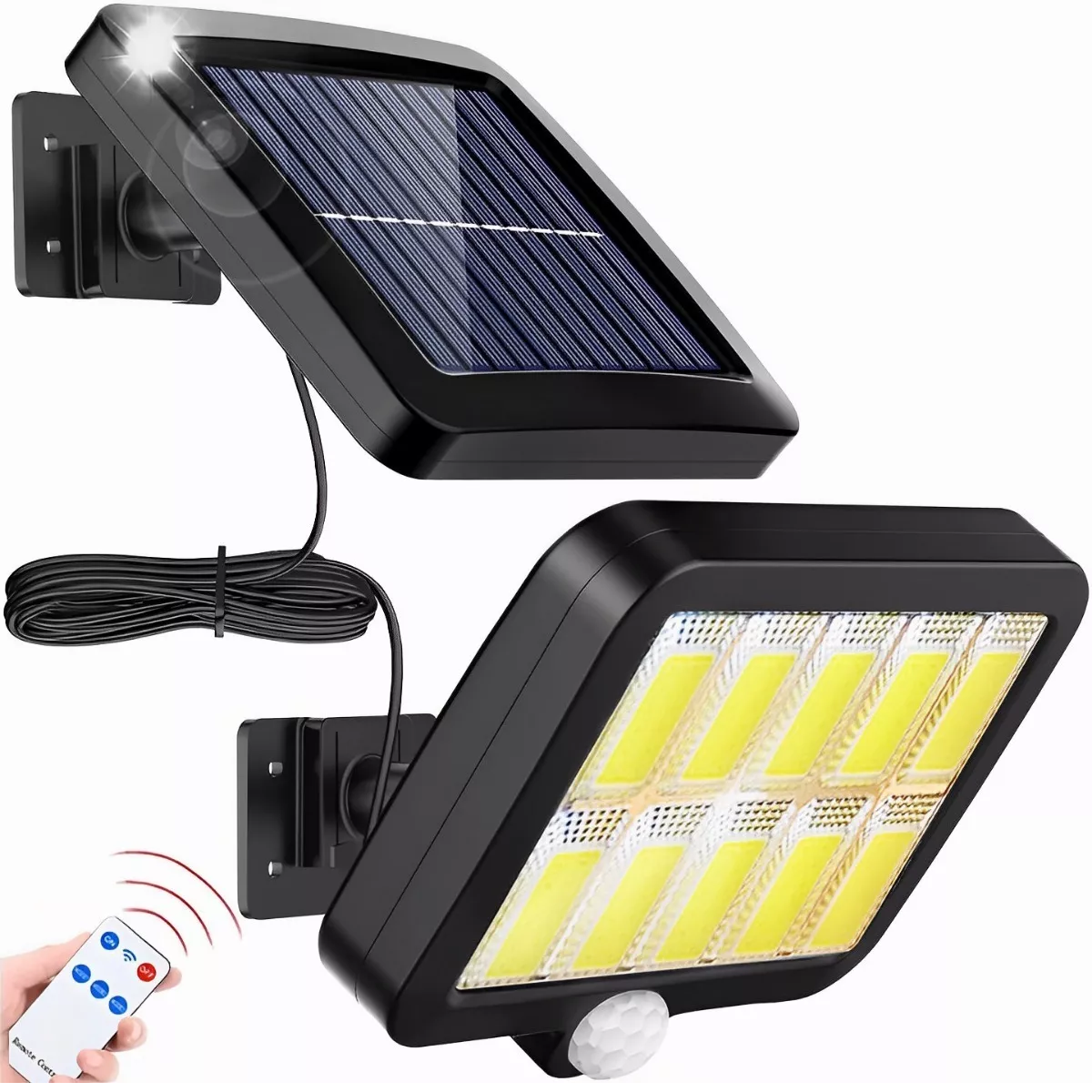 Lámpara Solar Exterior Luz Impermeable 160led 3 Modos+remoto Negro