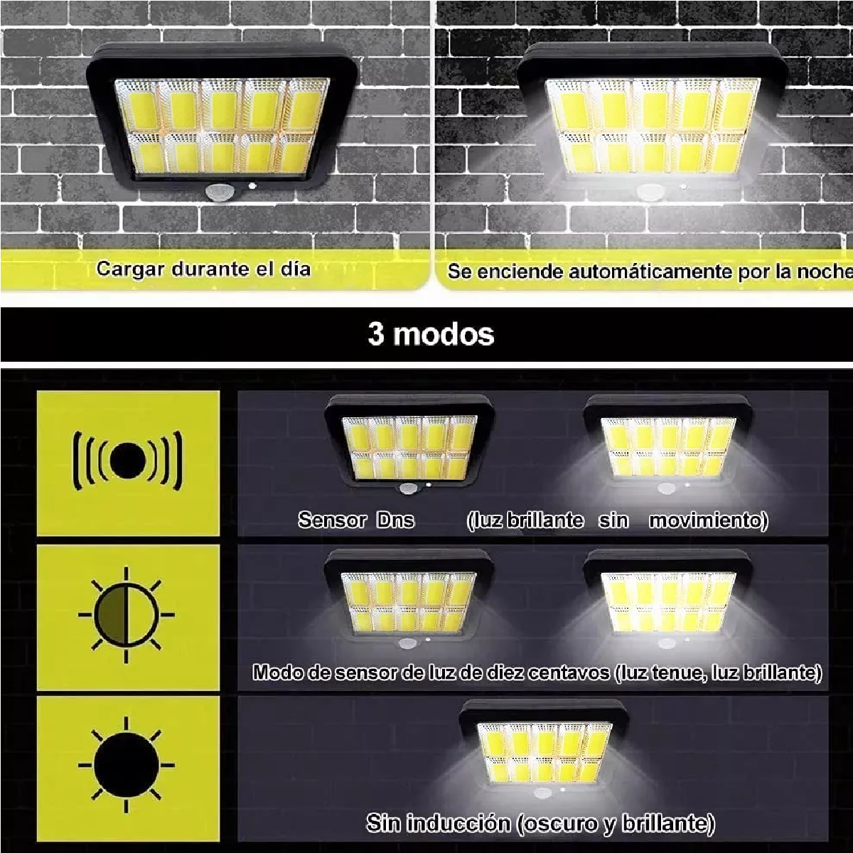 Lámpara Solar Exterior Luz Impermeable 160led 3 Modos+remoto Negro