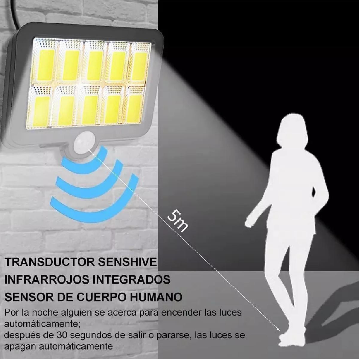 Lámpara Solar Exterior Luz Impermeable 160led 3 Modos+remoto Negro