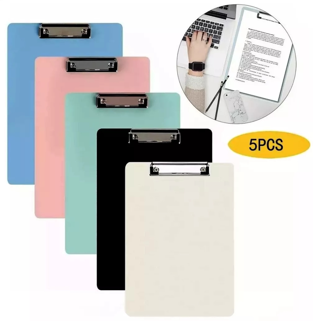 5 Portapapeles De Plástico Con Clip De Metal A4 Tabla Sujeta