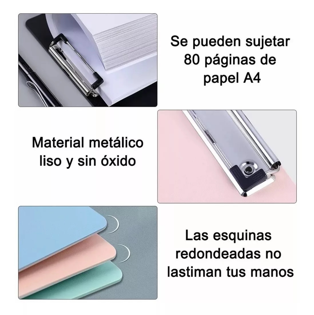 5 Portapapeles De Plástico Con Clip De Metal A4 Tabla Sujeta