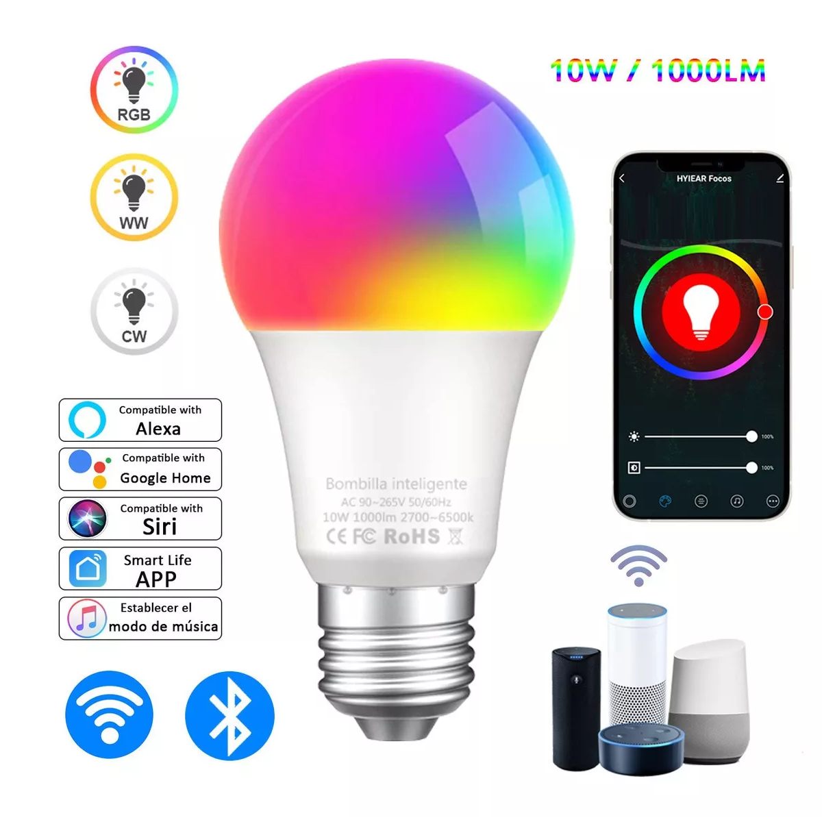 Foco Inteligente Wifi Con Siri Alexa Google Home 10w