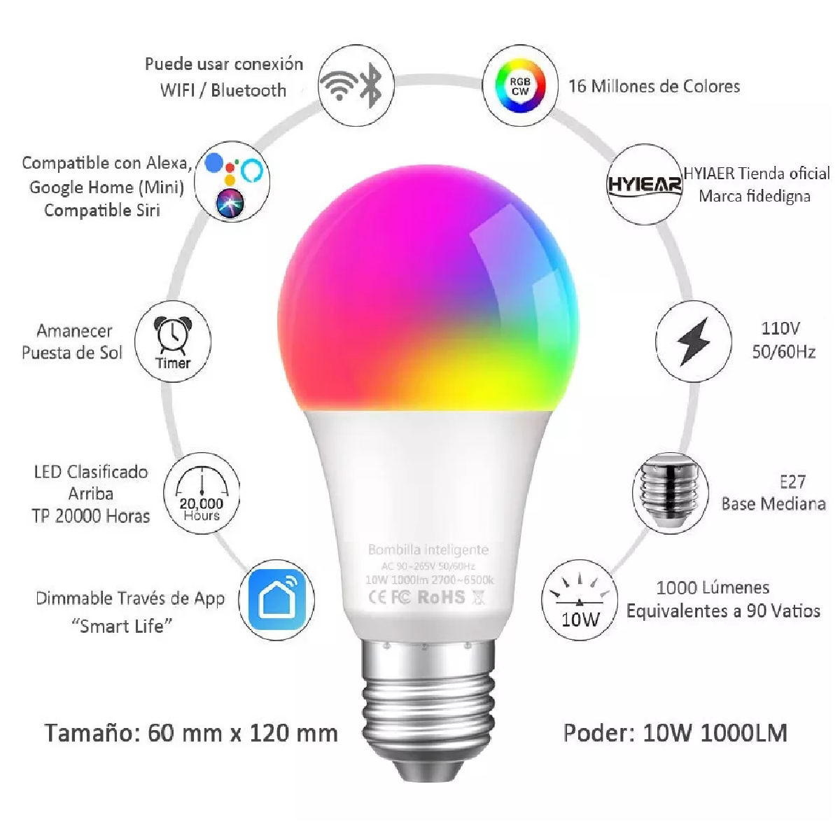 Foco Inteligente Wifi Con Siri Alexa Google Home 10w