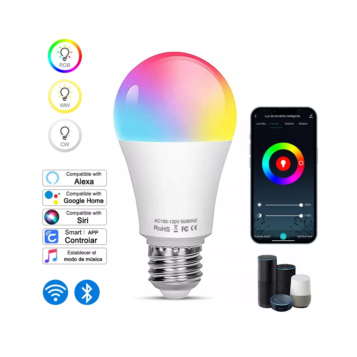 Lampara Wifi Vhome Luz Ambiente Colores Compatible Con Alexa y Google
