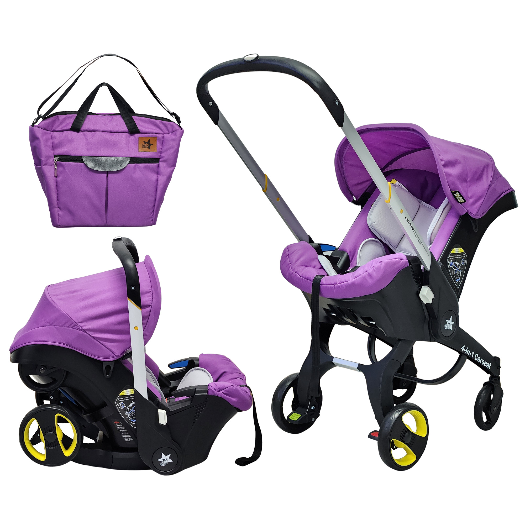 Carriola Para Bebé Starkids Polux Convertible 4 en 1 Con Pañalera Dream Purple