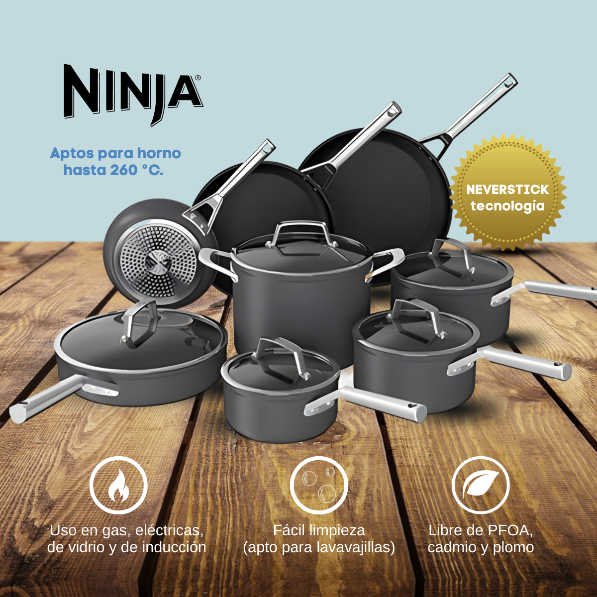 NINJA Foodi Batería de Cocina NeverStick Premium 13 piezas C39600 