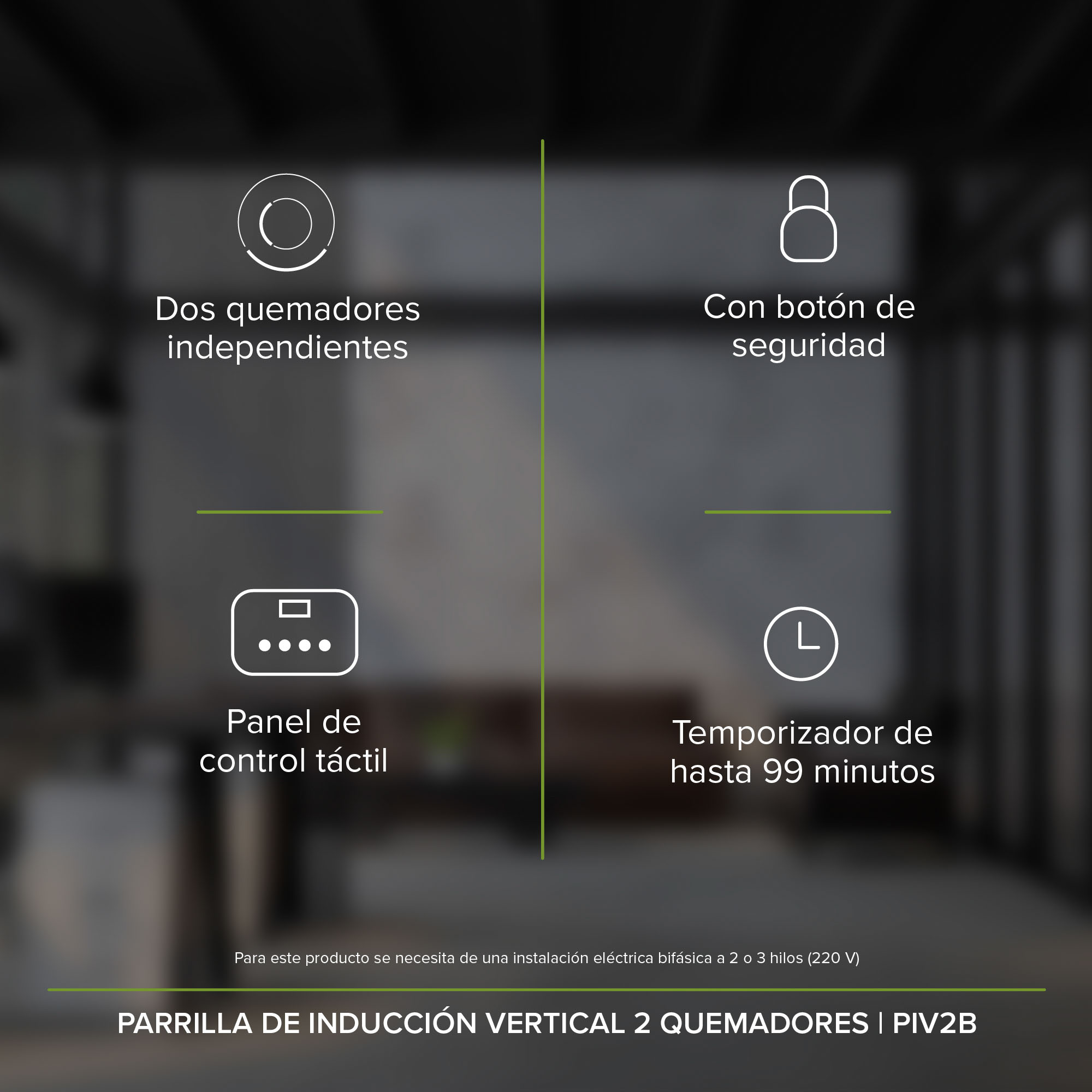 Parrilla De Inducción 2 Zonas Vertical Estufa Electrica Avera PIV2B