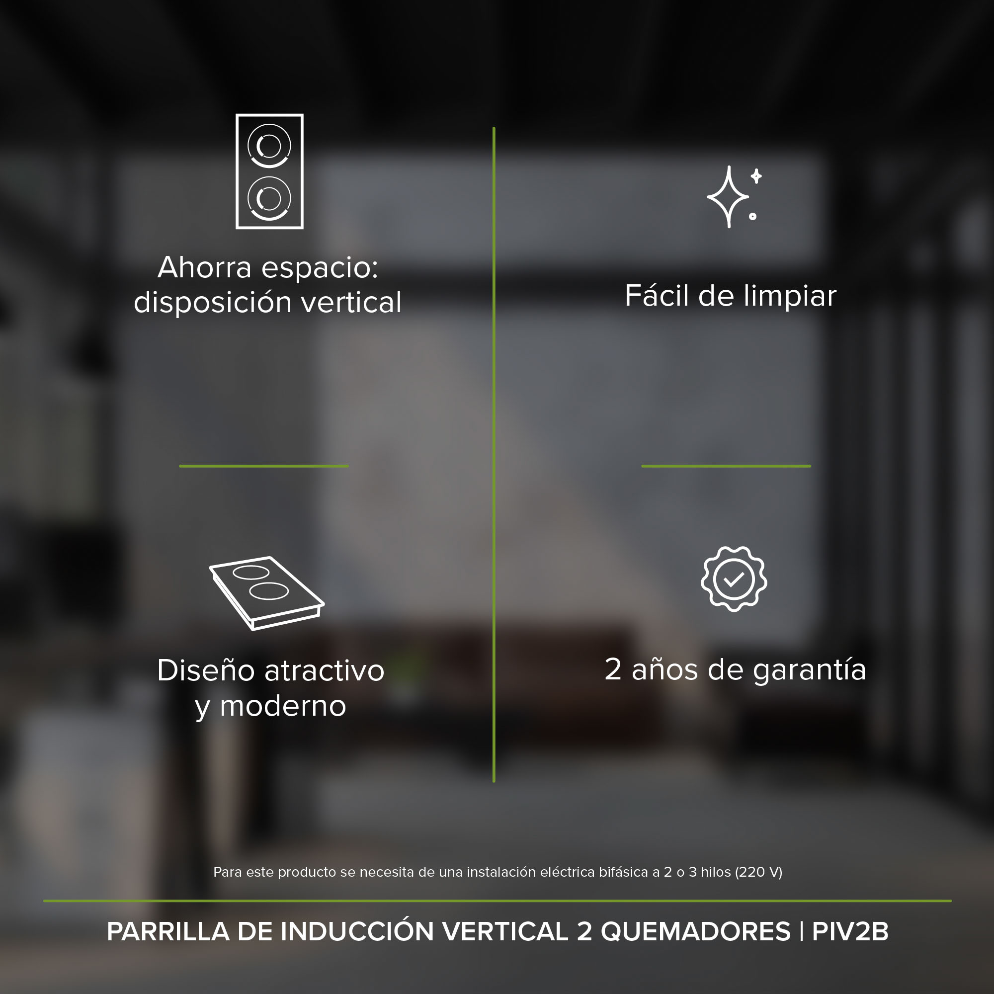 Parrilla De Inducción 2 Zonas Vertical Estufa Electrica Avera PIV2B