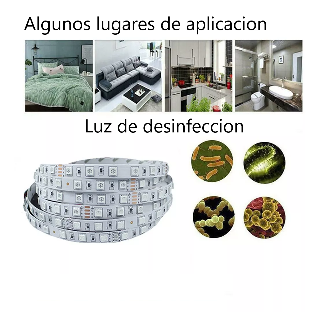 Tira esterilizadora luz ultravioleta desinfectante USB LED UV UVC Mata ácaros elimina olores auto