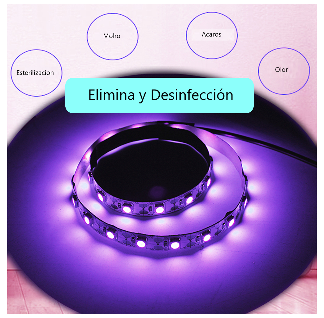 Tira esterilizadora luz ultravioleta desinfectante USB LED UV UVC Mata ácaros elimina olores auto