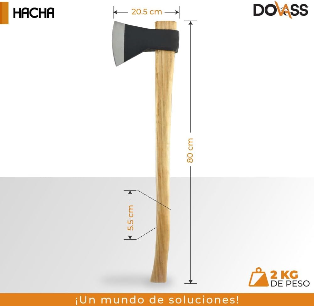 Hacha con Mango Media Labor - Cabeza forjada en acero alto carbono 1045, dureza 55rc - Excelente elección para cualquier trabajo de construcción ligera o de jardinería, 3 Lb/70 cm