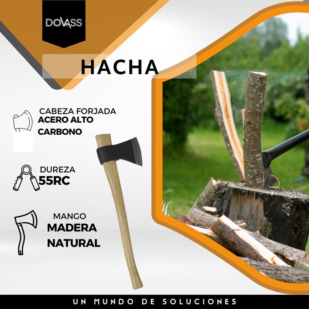 Hacha con Mango Media Labor - Cabeza forjada en acero alto carbono 1045, dureza 55rc - Excelente elección para cualquier trabajo de construcción ligera o de jardinería, 3 Lb/70 cm