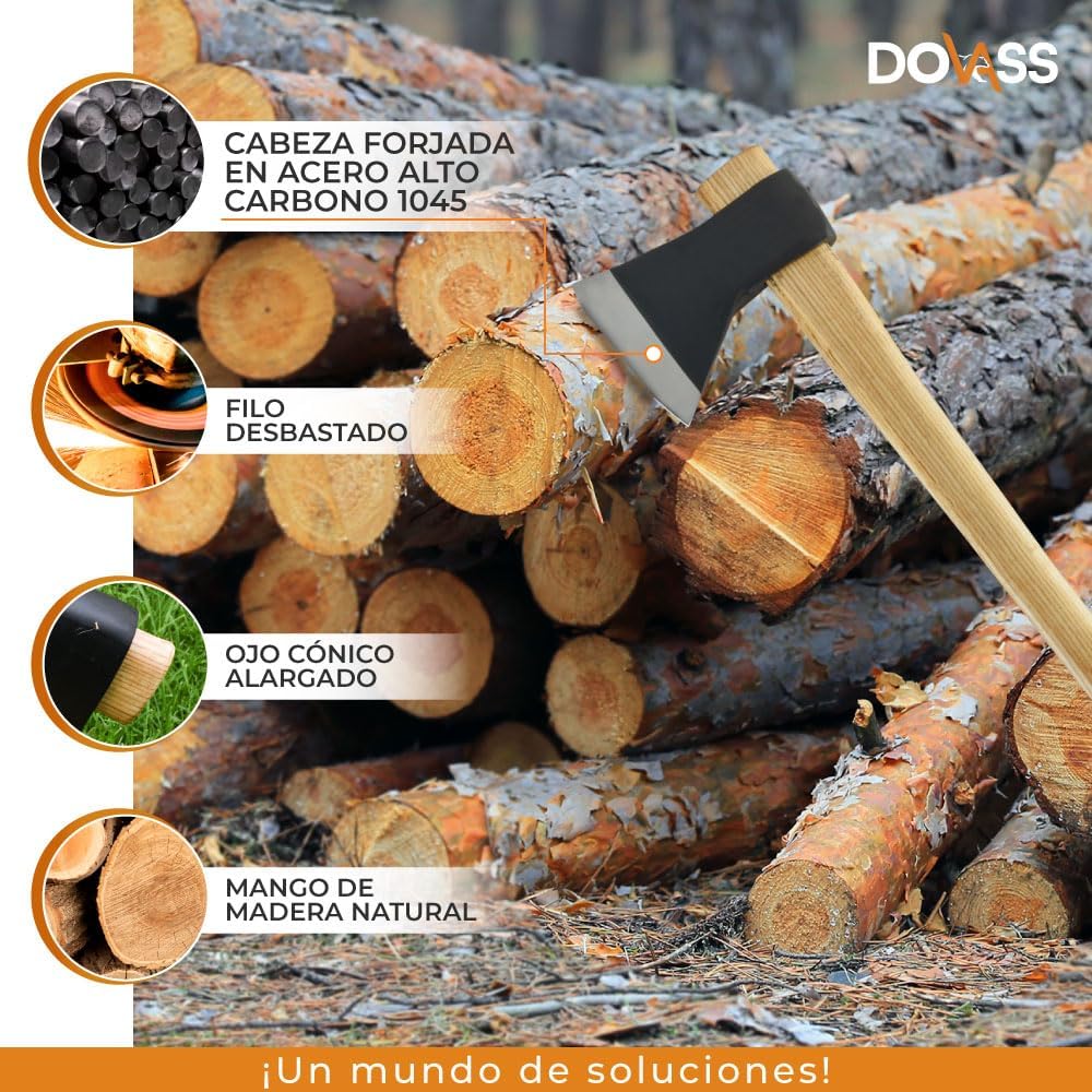 Hacha con Mango Media Labor - Cabeza forjada en acero alto carbono 1045, dureza 55rc - Excelente elección para cualquier trabajo de construcción ligera o de jardinería, 4 Lb/90 cm