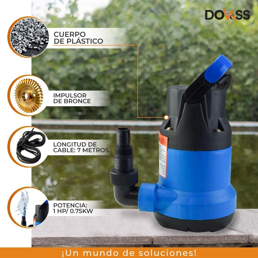 Bomba Sumergible De Plastico Salida 220V - Diámetro De descarga 1 Pulgada - De alta calidad y rendimiento - Fácil de manejar -  Bomba de uso rudo, 1 HP, Altura máx. envío 32 mm