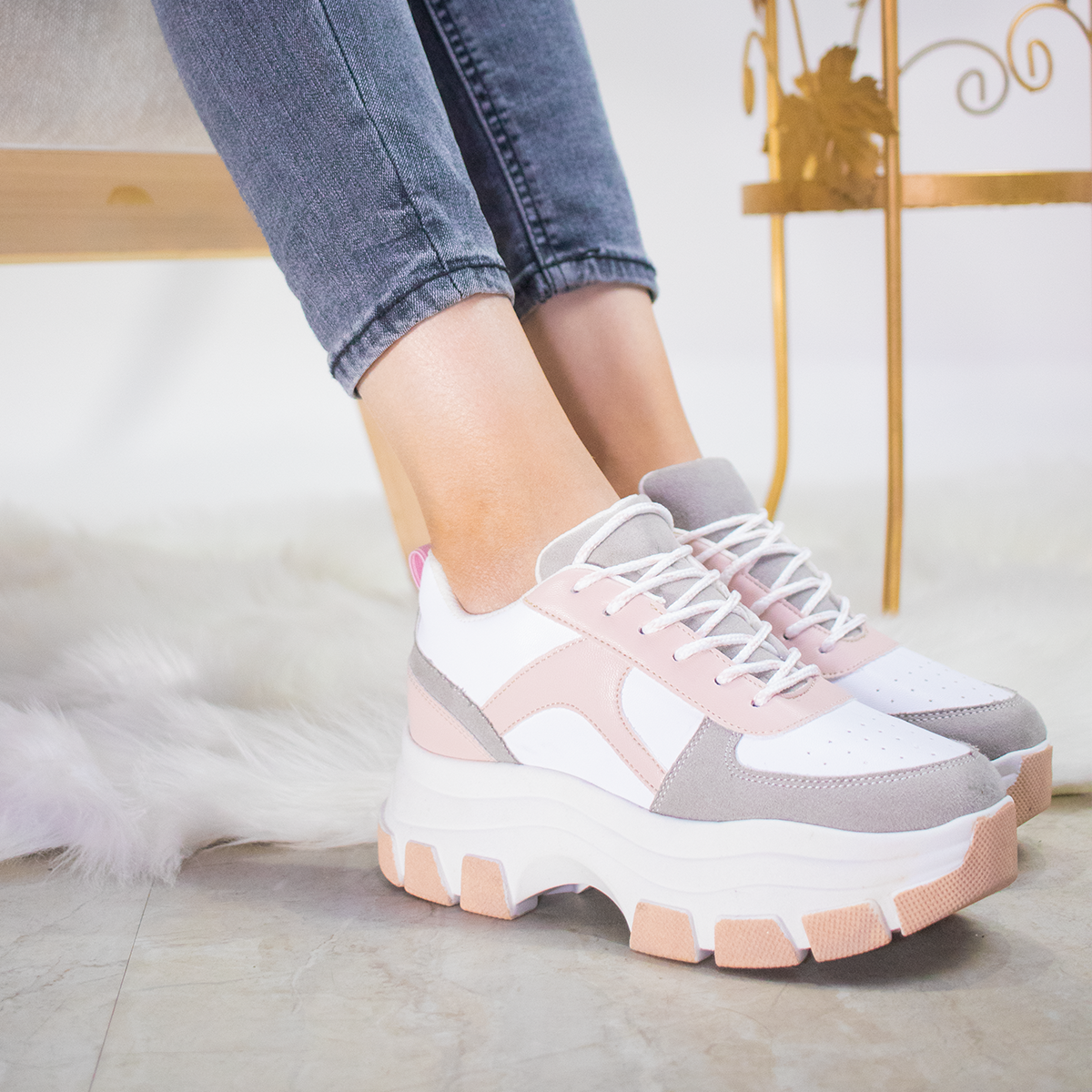 Chunky Triple M Taupe/Rosa | Tenis de plataforma mujer