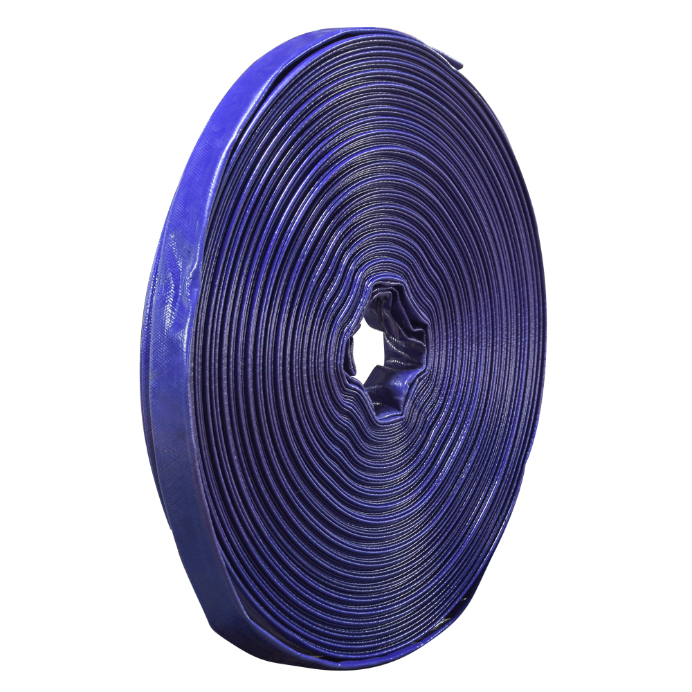 Manguera Plana Están hechas de material de PVC de alta calidad y resistencia Ideal para todo tipo de riego agricola Azul Diametro 1" Opera a una presión de trabajo de 45PSI (3BAR) 100 M