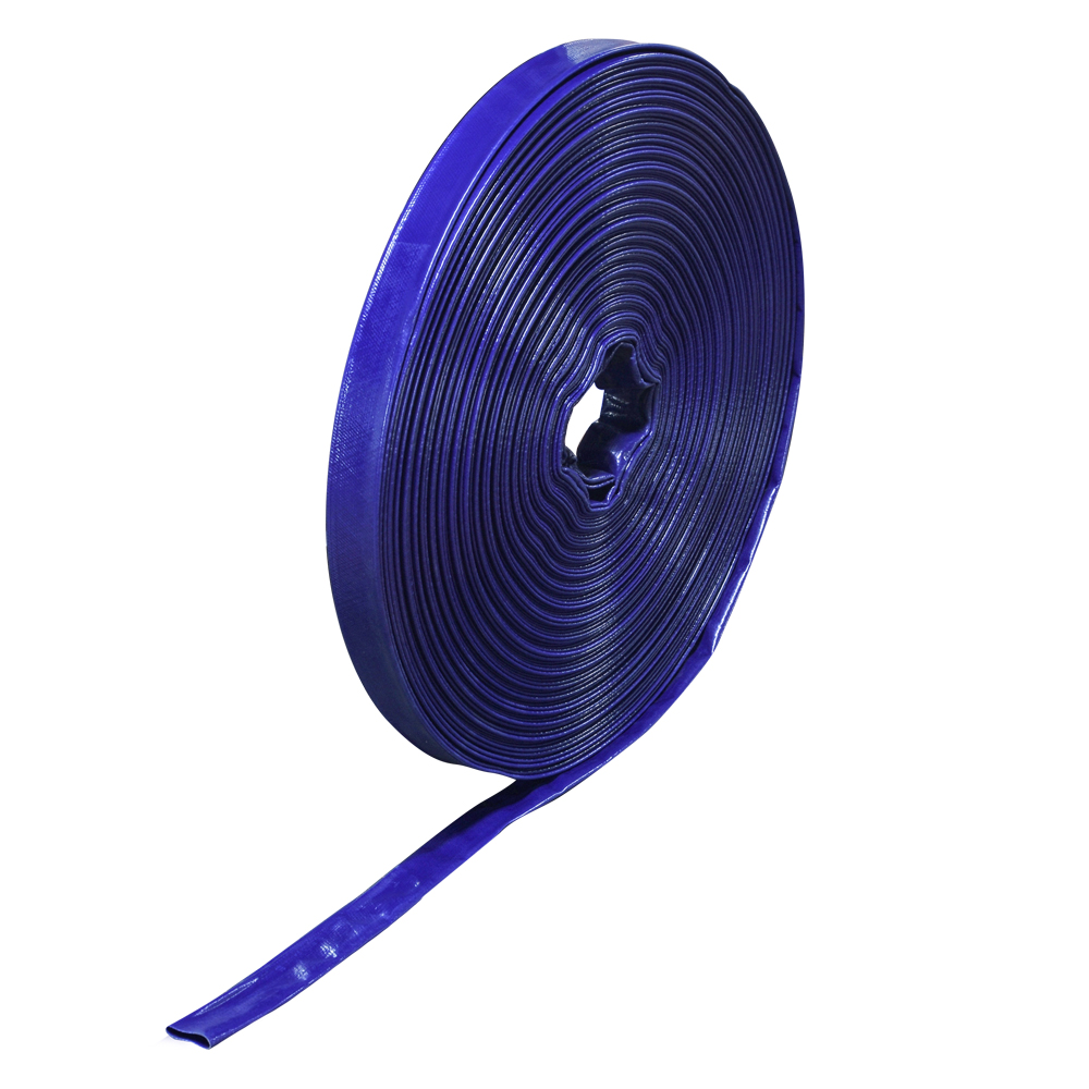 Manguera Plana Están hechas de material de PVC de alta calidad y resistencia Ideal para todo tipo de riego agricola Azul Diametro 1" Opera a una presión de trabajo de 45PSI (3BAR) 100 M