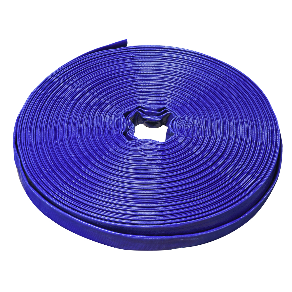 Manguera Plana Están hechas de material de PVC de alta calidad y resistencia Ideal para todo tipo de riego agricola Azul Diametro 1" Opera a una presión de trabajo de 45PSI (3BAR) 100 M