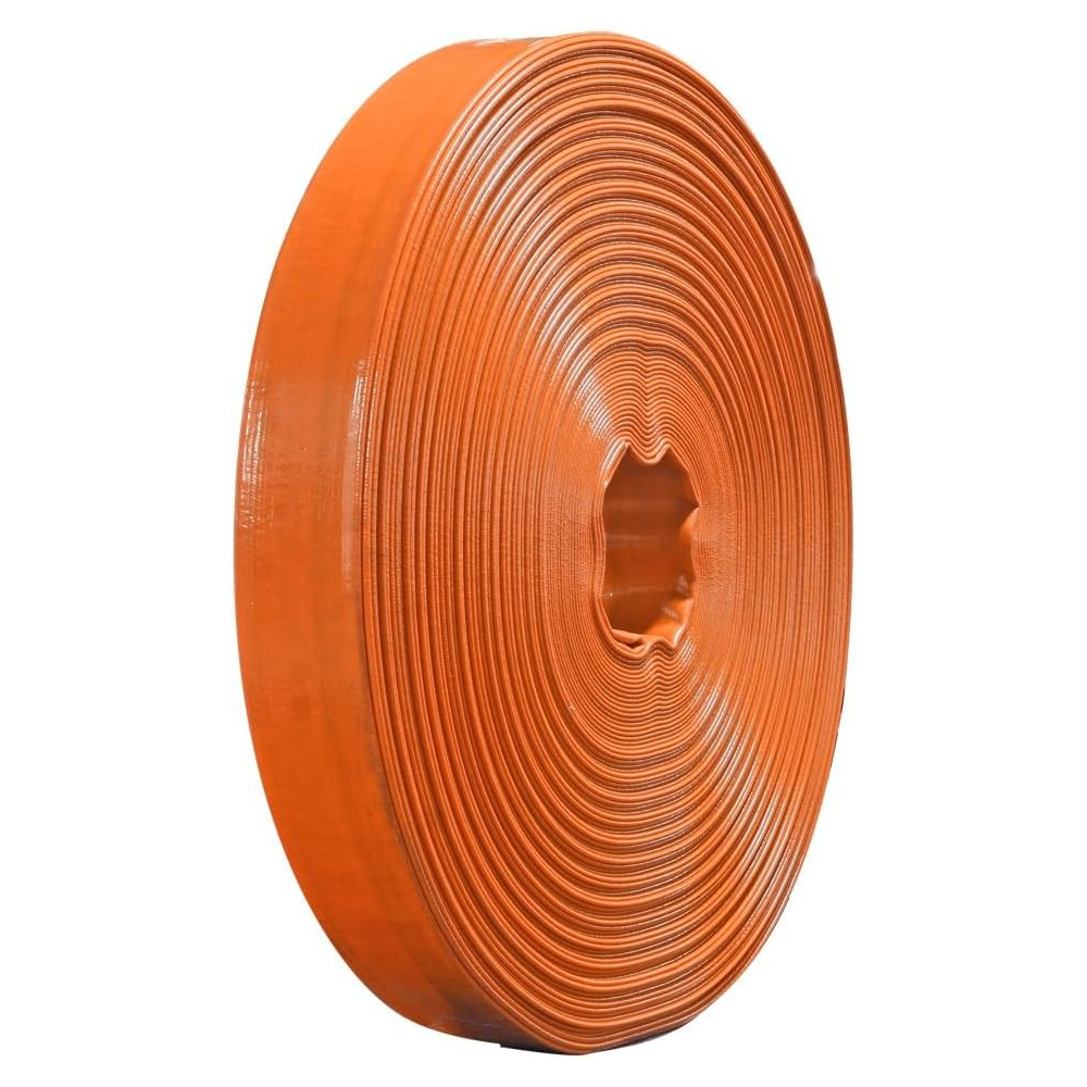 Manguera Plana Están hechas de material de PVC de alta calidad y resistencia Ideal para todo tipo de riego agricola Naranja Diametro 3"  Opera a una presión de trabajo de 90PSI (6 BAR) 100 M