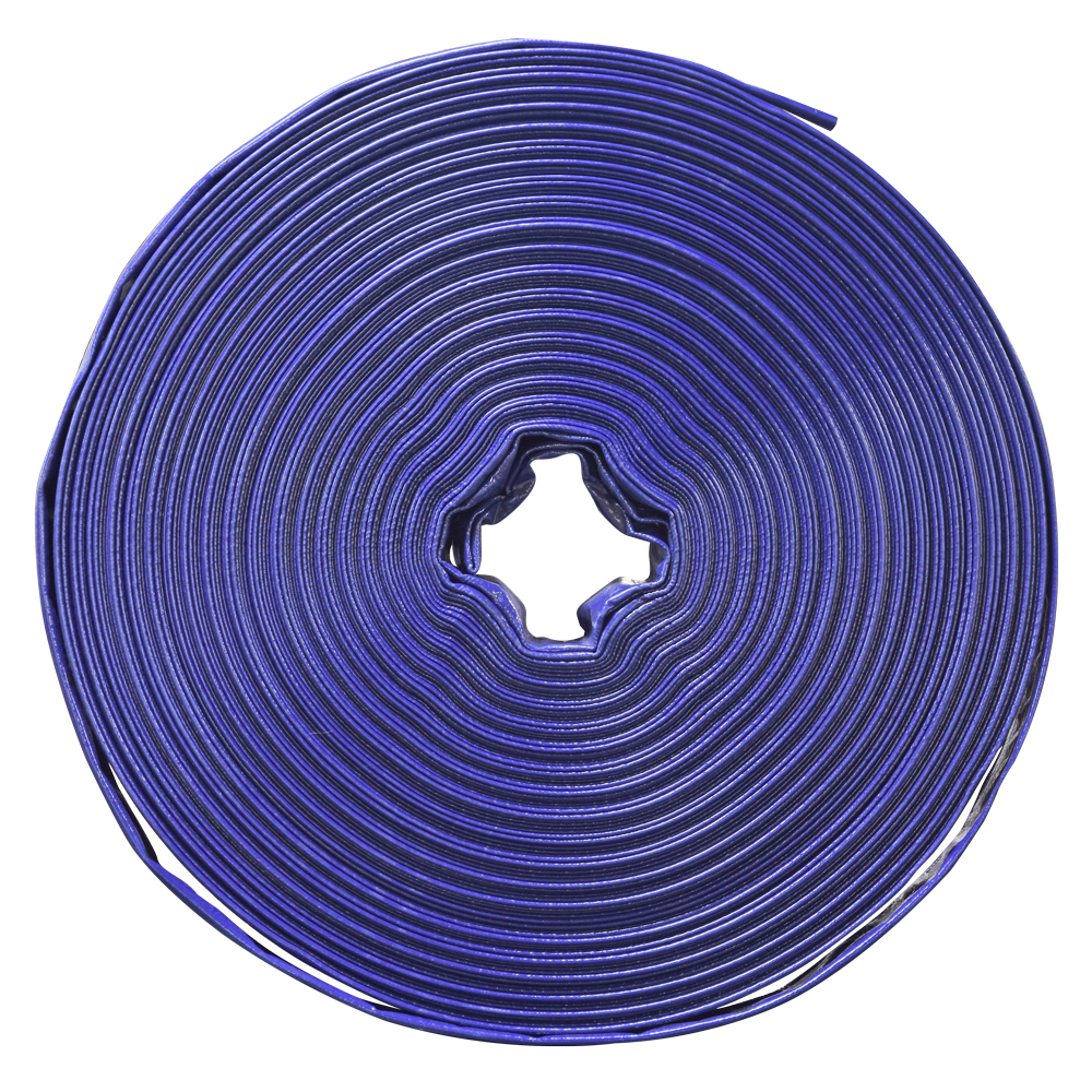Manguera Plana Están hechas de material de PVC de alta calidad y resistencia Ideal para todo tipo de riego agricola Azul Diametro 2" Opera a una presión de trabajo de 45PSI (3BAR) 50 M