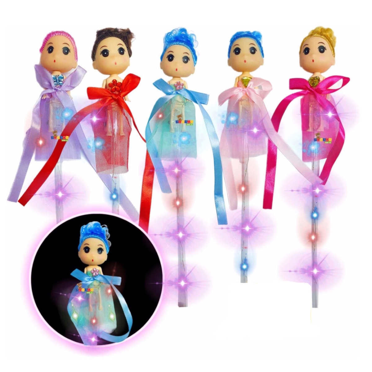 Cetro De Luz Led Con Muñeca Varita Mágica Juguete 3pz