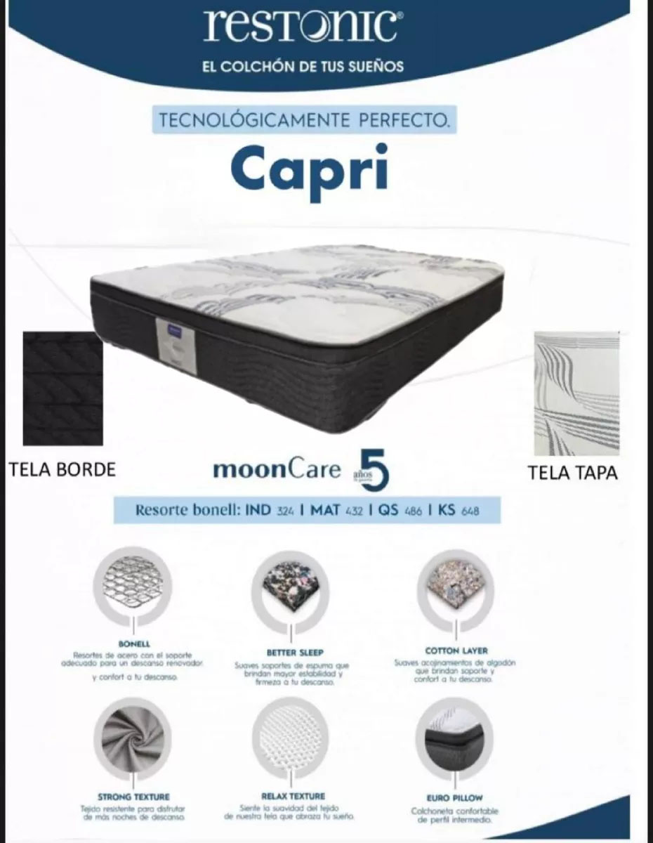 Paquete Colchón Matrimonial Restonic Capri+almohada Deregalo.