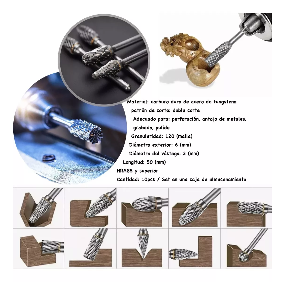 Kit Fresas Brocas Para Madera Metal Dremel Mototool 10 Uds