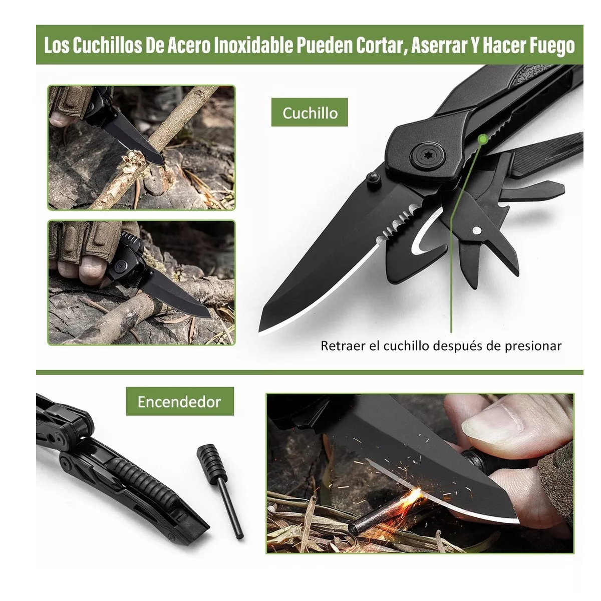 Navajas Multiherramien Pinzas Acero Inoxidable Camping Pesca