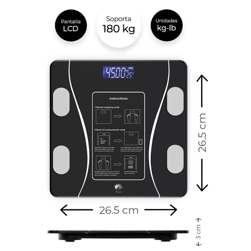 Báscula digital Bluetooth* con análisis corporal, hasta 180 kg