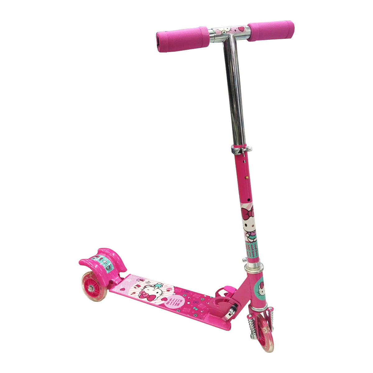 Scooter Patin del diablo para niños con luz Hello Kitty Rosa.