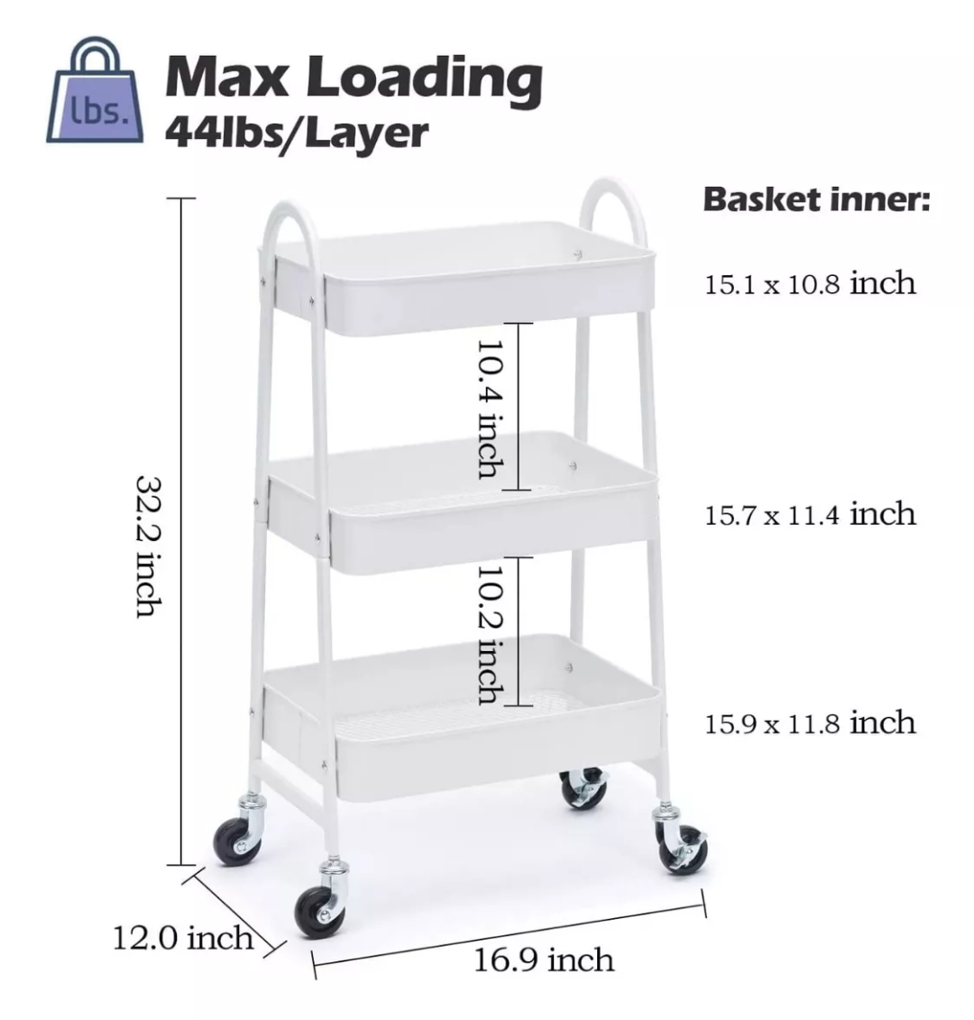 Carrito Organizador Multiusos 3 Niveles Con Ruedas Blanco.
