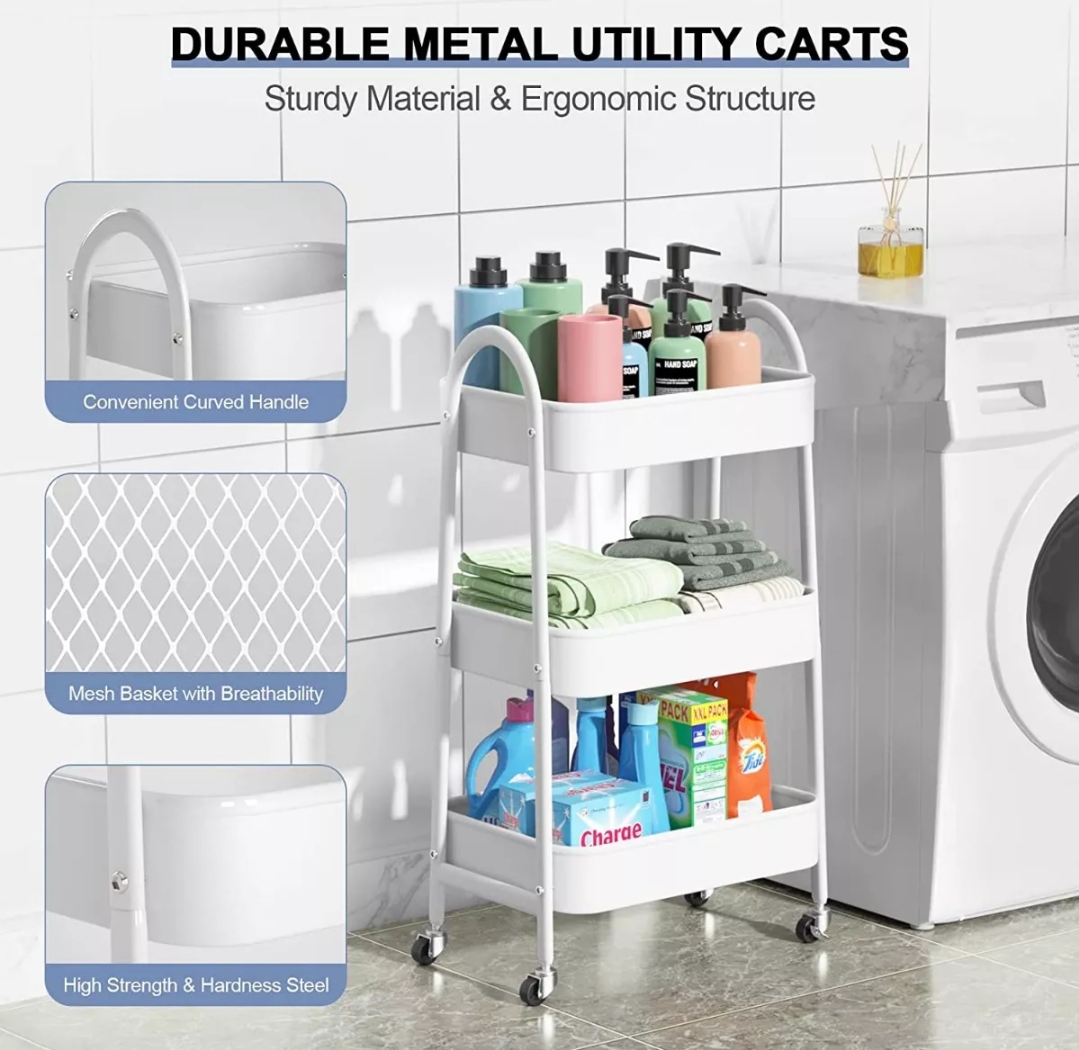 Carrito Organizador Multiusos 3 Niveles Con Ruedas Blanco.