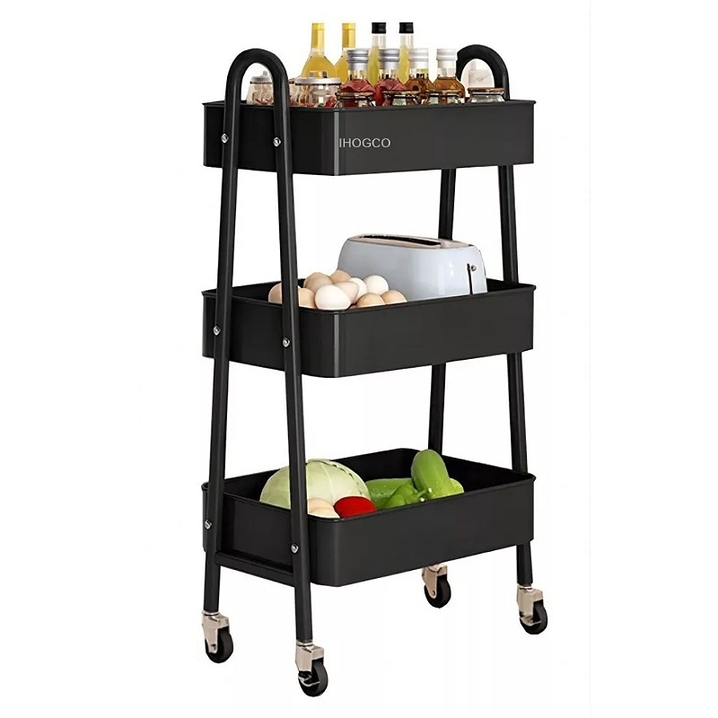 Carrito Organizador Multiusos 3 Niveles Con Ruedas Negro