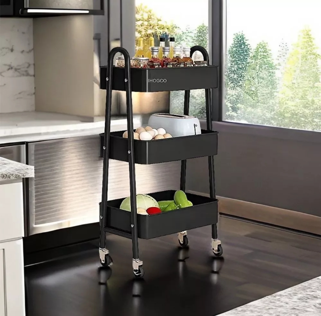Carrito Organizador Multiusos 3 Niveles Con Ruedas Negro
