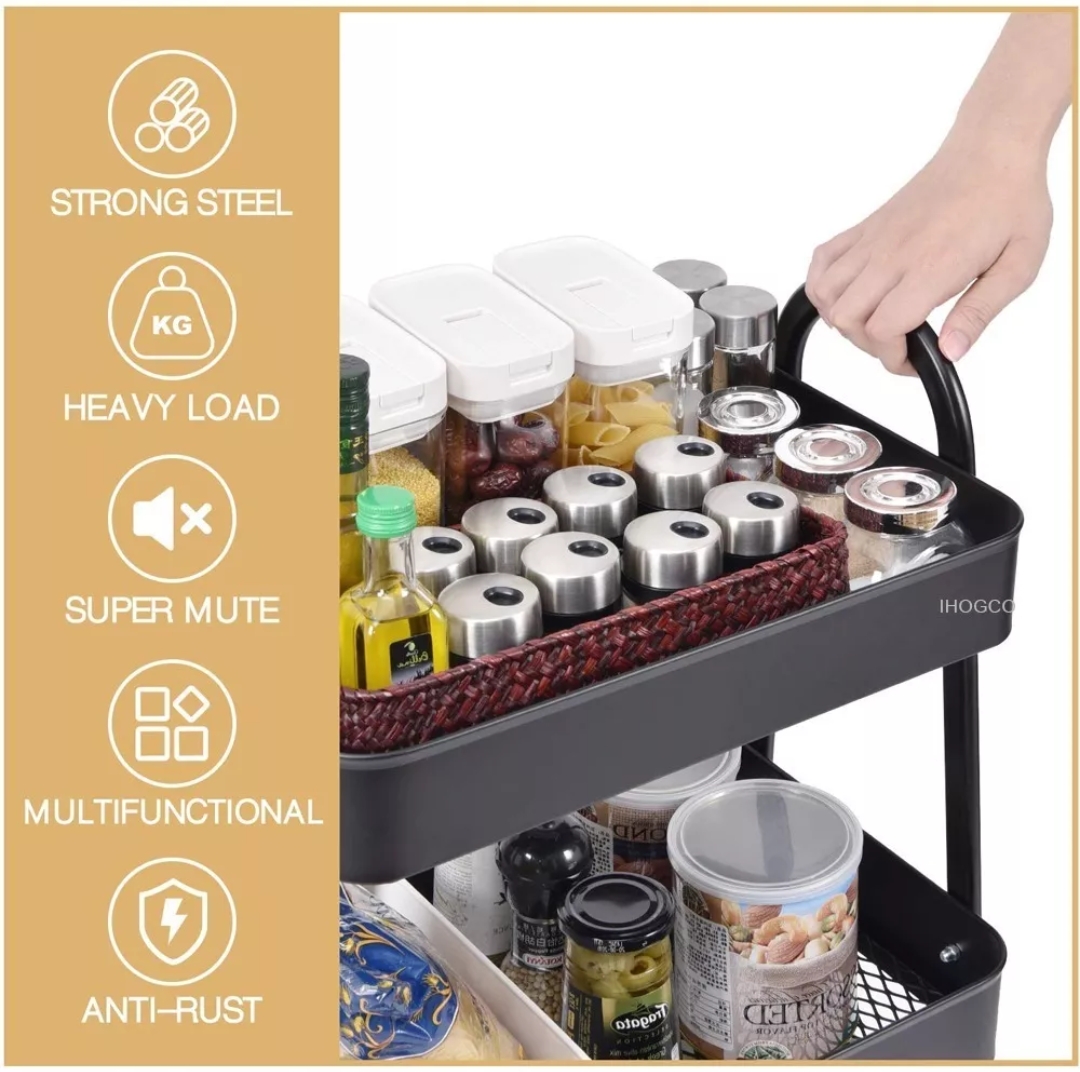 Carrito Organizador Multiusos 3 Niveles Con Ruedas Negro