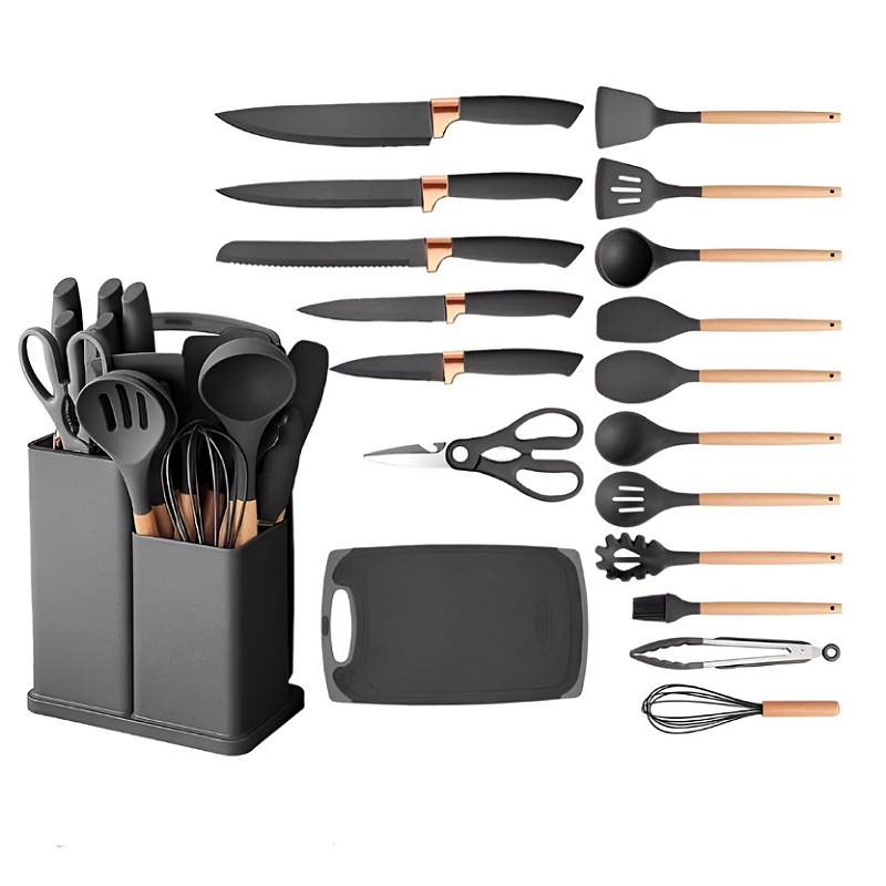 Utensilios De Cocina Silicona Juego De Cuchillo Teker 19 Set negro