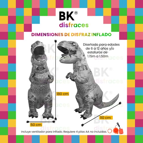 Disfraz inflable de dinosaurio T-rex premium Halloween Talla unitalla edades 6 a 12 años