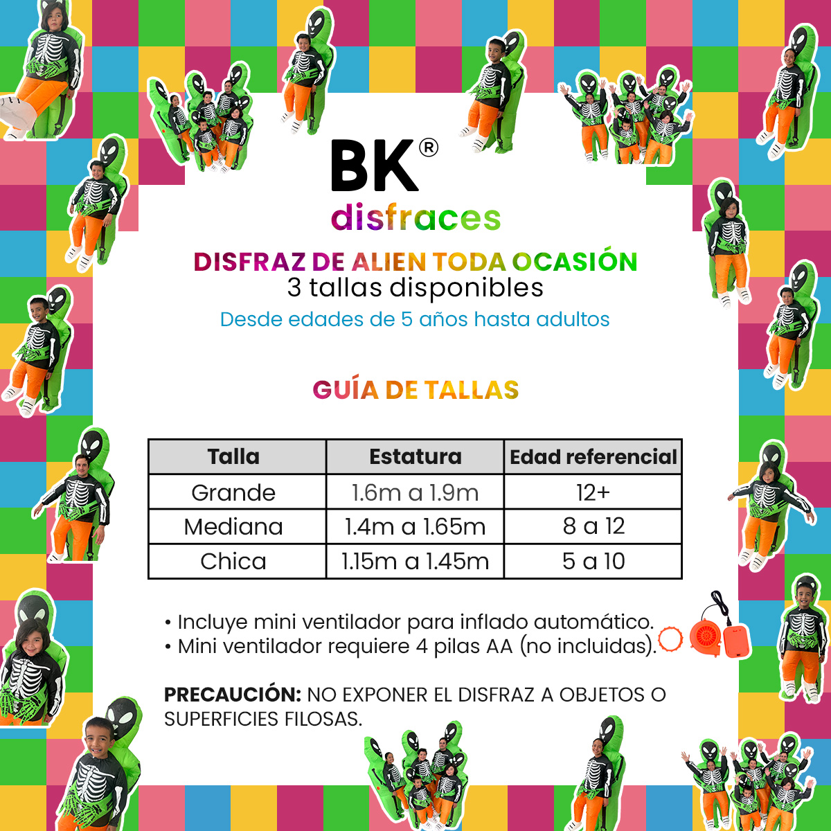 Disfraz inflable de alien huesos Halloween marcianos ufo 3 tallas disponibles