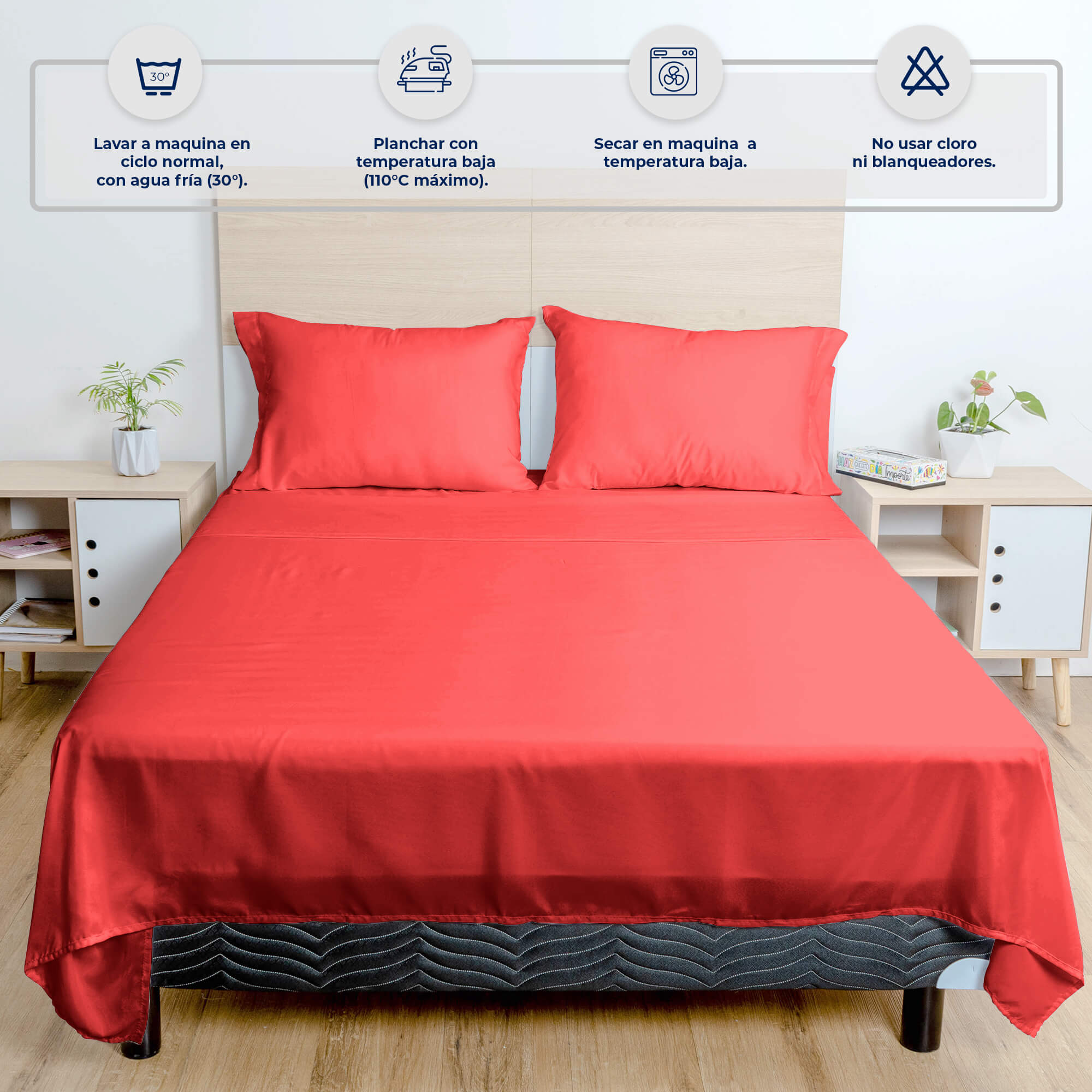 Edredón Matrimonial Spring Air + Almohada + Sabana + Frazada | coral/gris