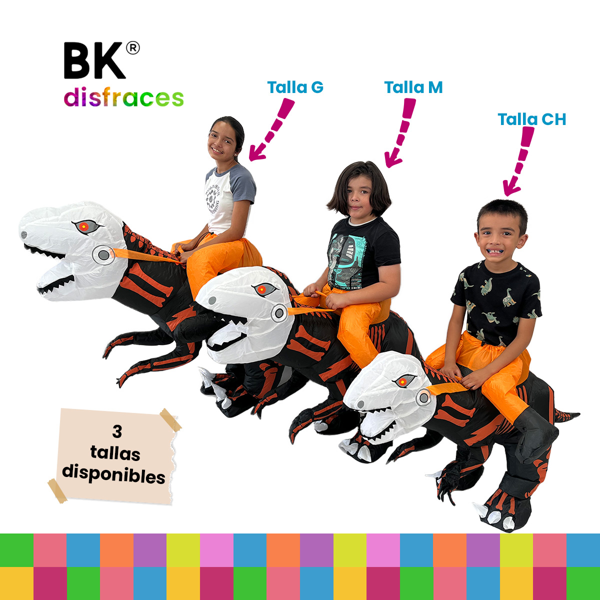 Disfraz inflable de dinosaurio Velociraptor premium halloween 3 tallas disponibles.