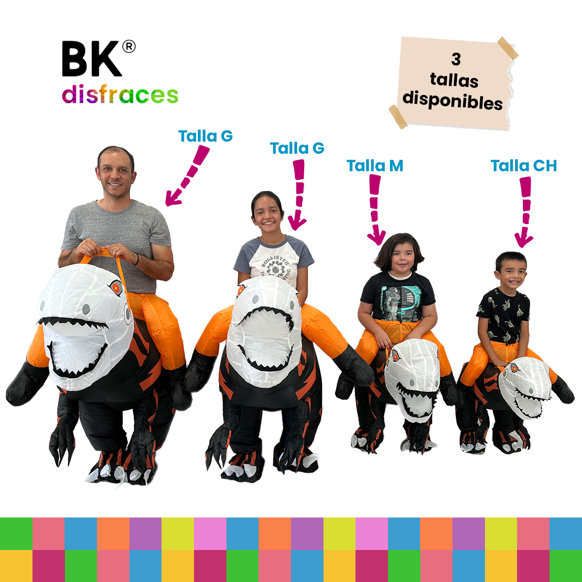 Disfraz inflable de dinosaurio Velociraptor premium halloween 3 tallas disponibles.