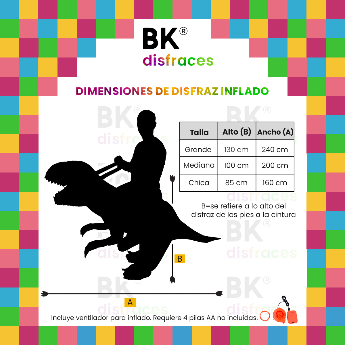 Disfraz inflable de dinosaurio Velociraptor premium halloween 3 tallas disponibles.
