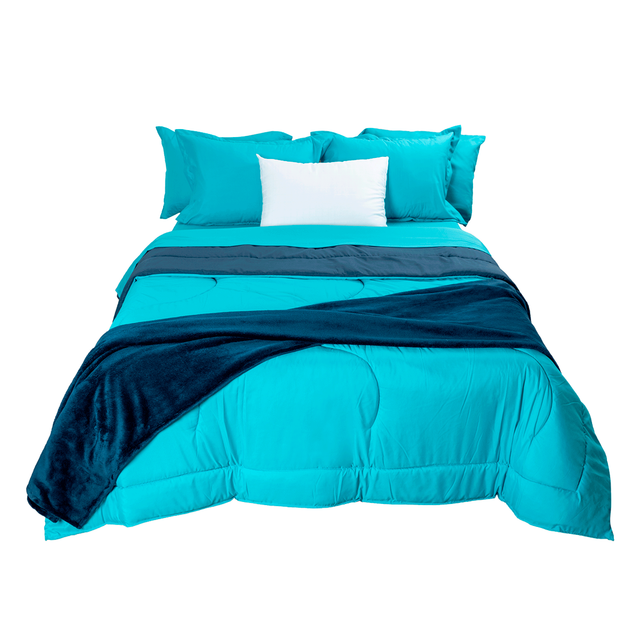 Edredón queen size Spring Air + Almohada + Sabana + Frazada turquesa/marino