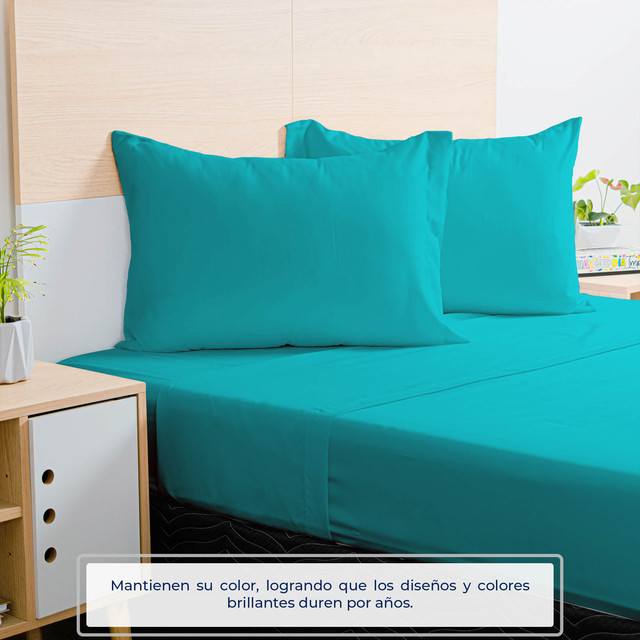 Edredón queen size Spring Air + Almohada + Sabana + Frazada turquesa/marino